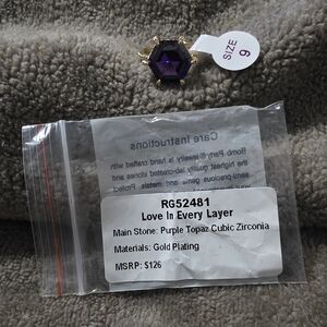 Gold Plated Purple Topaz Cubic Zirconia Ring